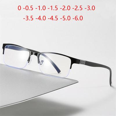 Halbrandige quadratische Kurzsichtigkeitsbrille Damen Herren Blaulichtfilter Minusgläser Korrektionsbrille 0 -0.5 -0.75 Bis -6.0