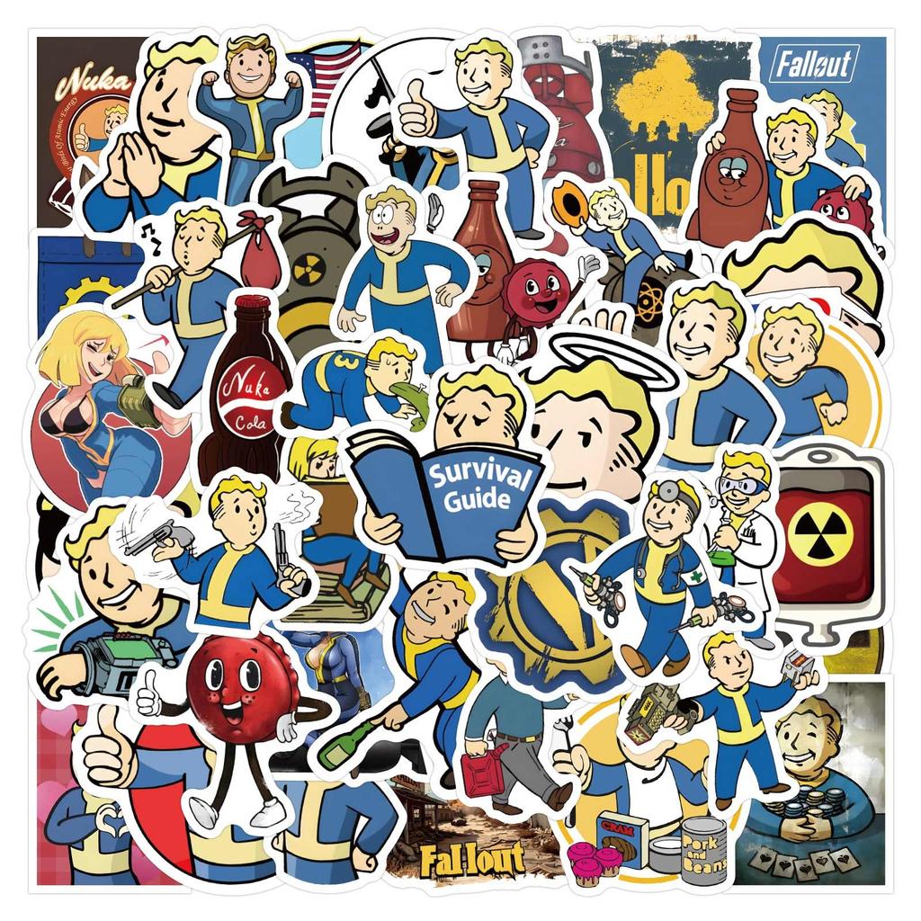 60 kusů herních samolepek Fallout k ozdobení kufrů a notebooků vodotěsné samolepky