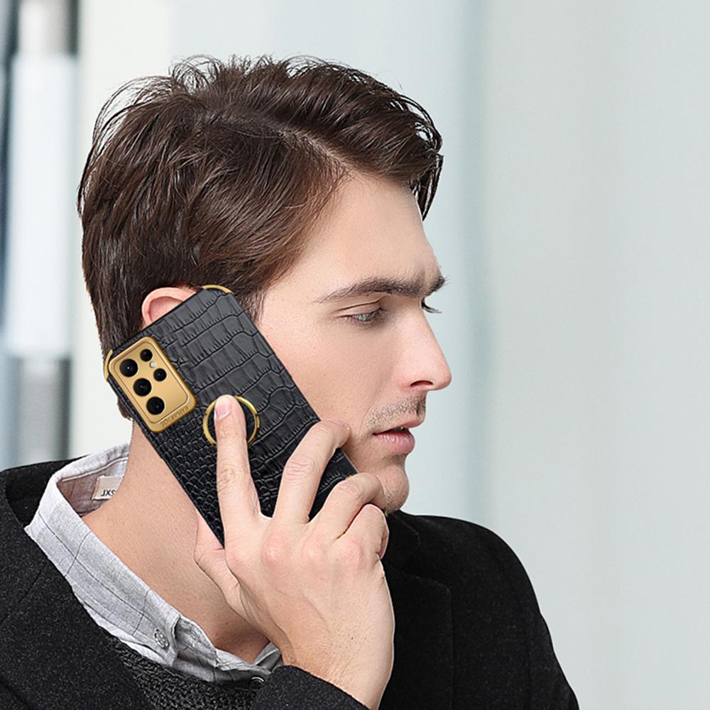 For Samsung Galaxy S24 Ultra Cell Phone Case Crocodile Texture Ring Kickstand Leather+TPU Cover