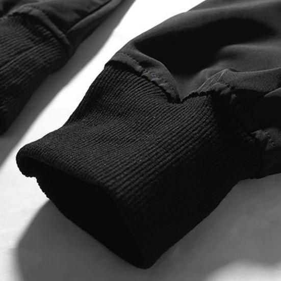 Men Pants Plush Lining Solid Color Elastic Waist Warm Multiple Pockets Cargo Pants for Daily Wear
