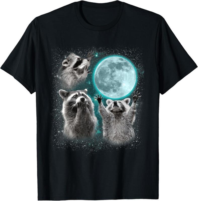 Raccoon Shirt 3 Racoons Howling At Moon Funny Cute Unisex T-Shirt Unisex T-Shirt XL