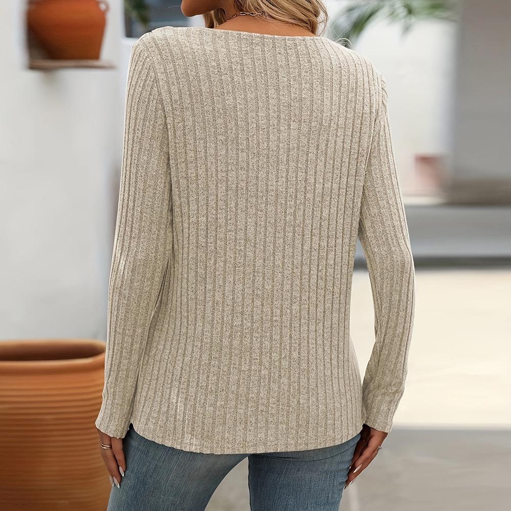 Autumn/Winter Women's V-Neck Button T-Shirt
