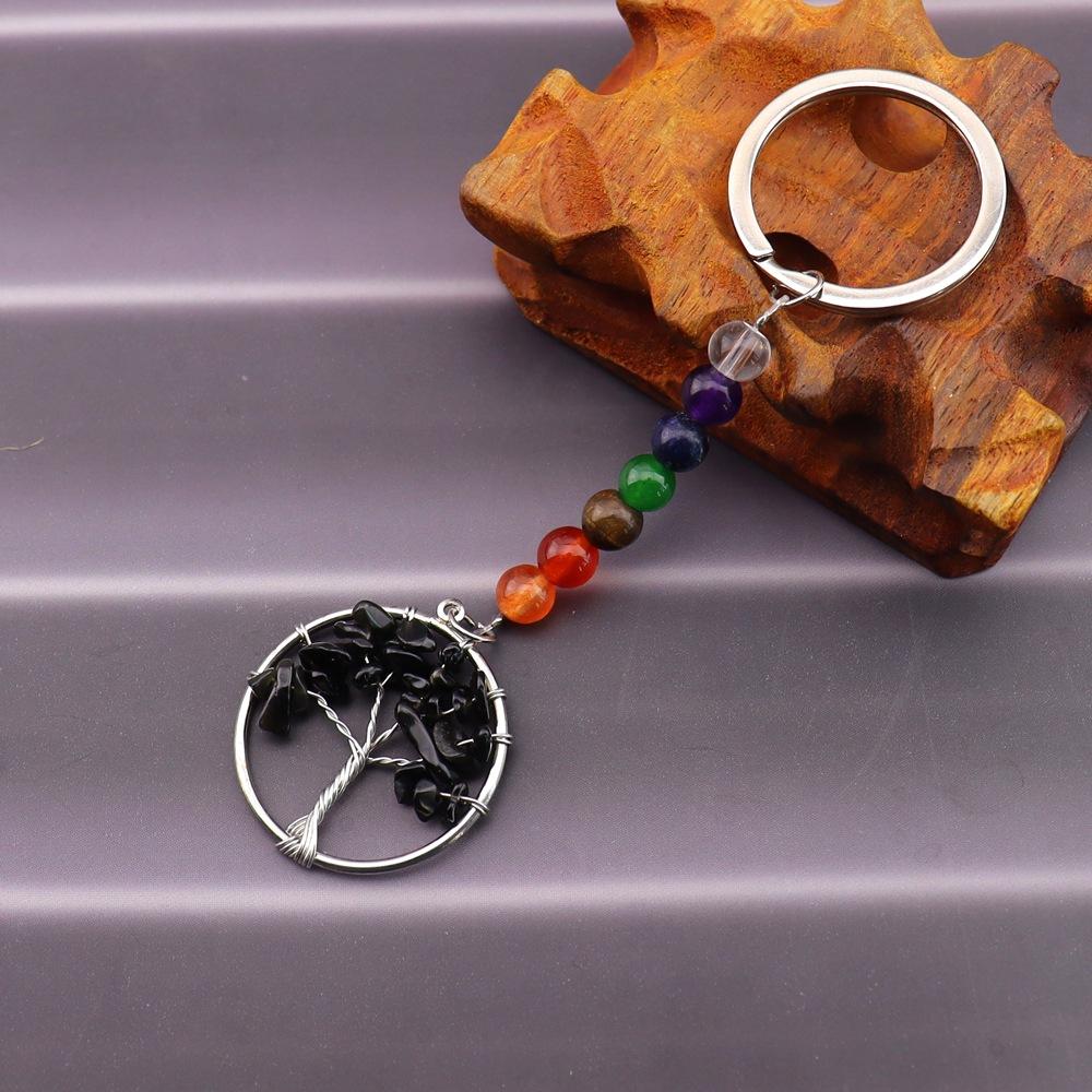 Gold Natural Crystal Colorful Stone Tree Of Life Keychain, Bag Pendant Pendant, Chakra Keychain K62