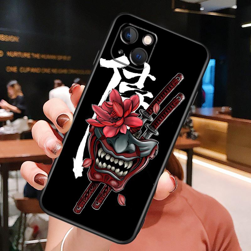 Samurai Oni Mask Phone Case For iPhone 16 Pro Max 15 14 12 11 13 Pro Max Plus 12 13 Mini XR 16e Funda Silione Cover