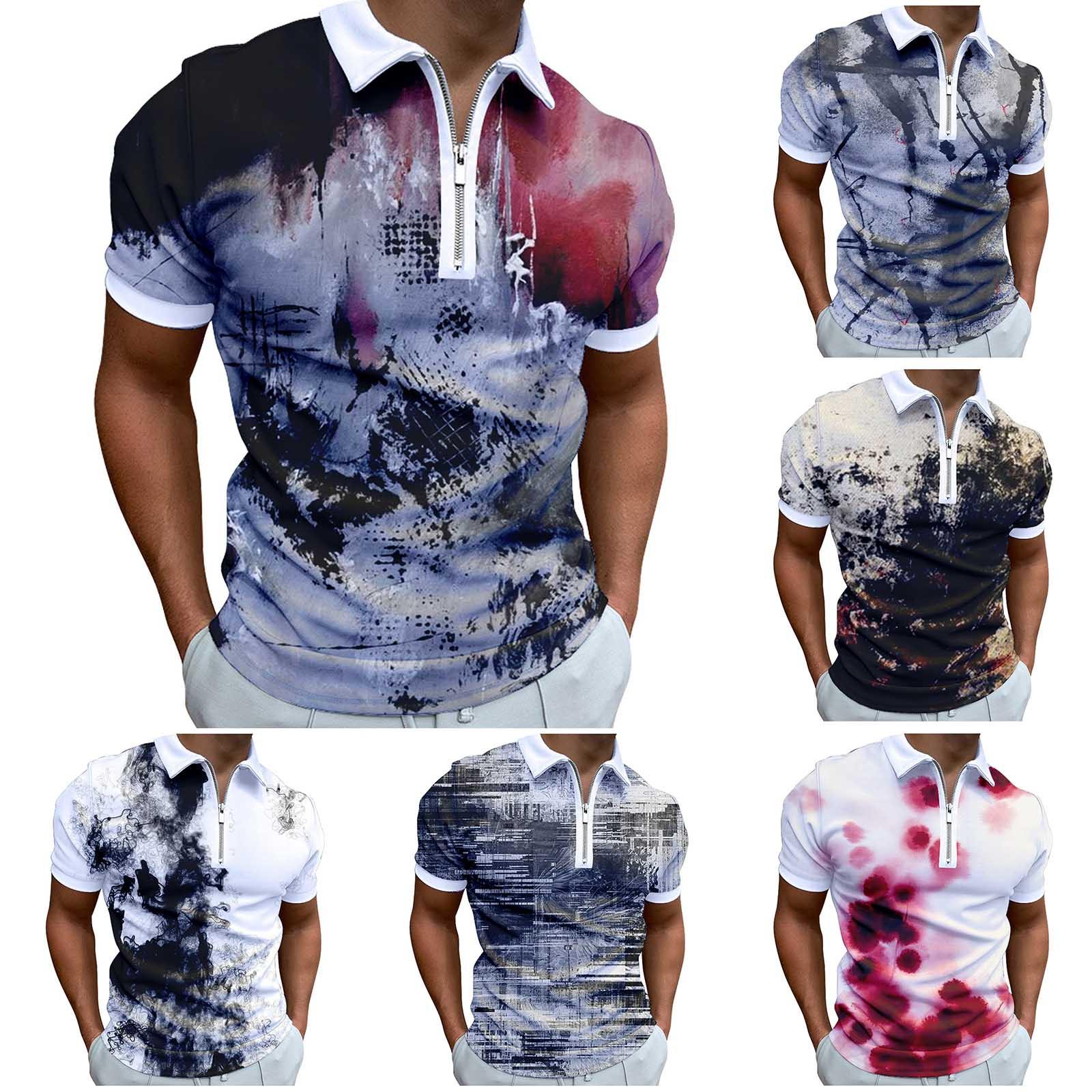 

(Куниде) Мужская модная повседневная рубашка с отворотом на молнии и футболка с принтом