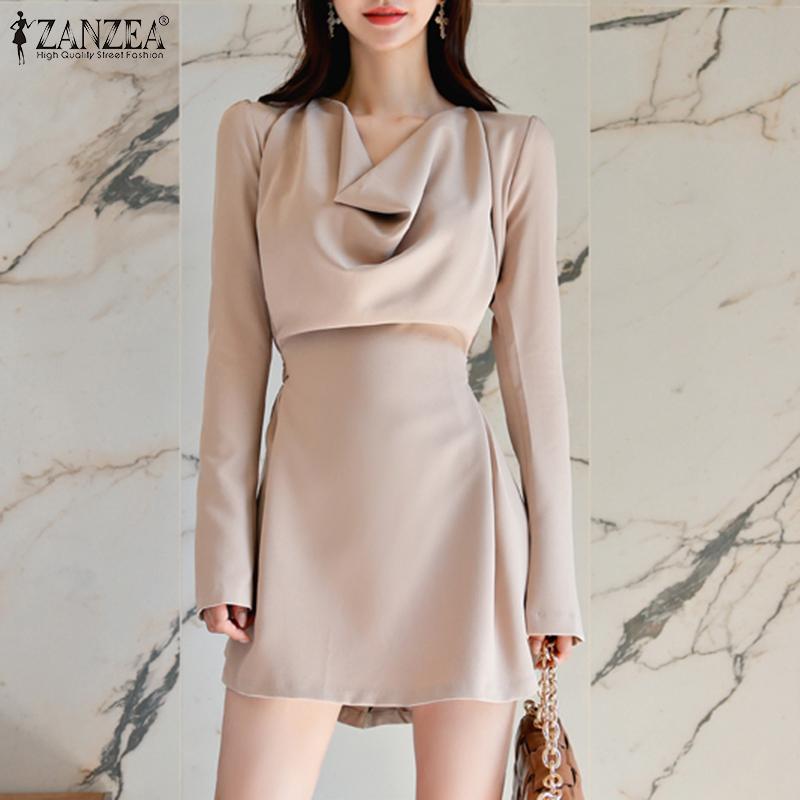 

ZANZEA Женские платья с открытым вырезом и длинными рукавами без талии