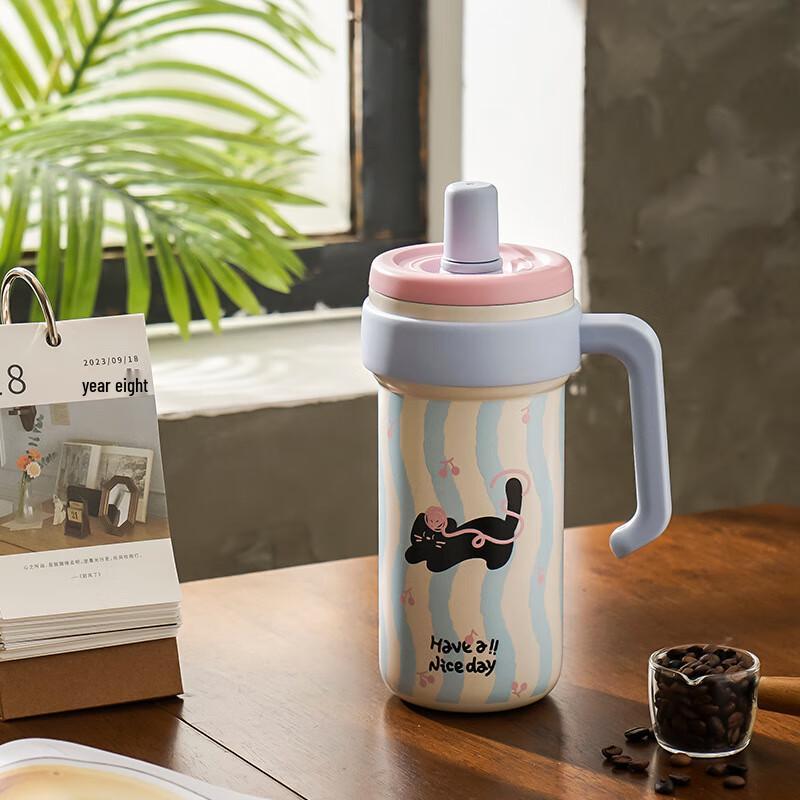 Nufeng Cherry Kitten Insulated Straw Tea Cup