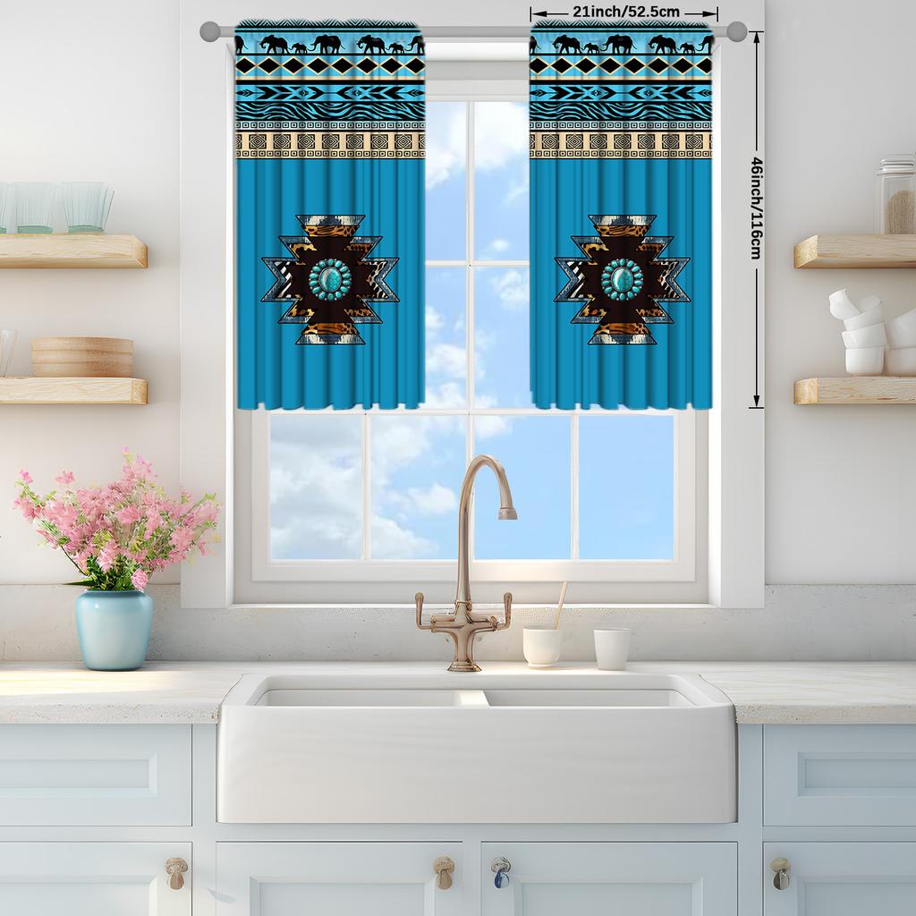 2pcs Southwest Stripes Tribe Printed Curtain for Home Decor - Rod Pocket Window Treatment for Bedroom   Office and  Kitchen