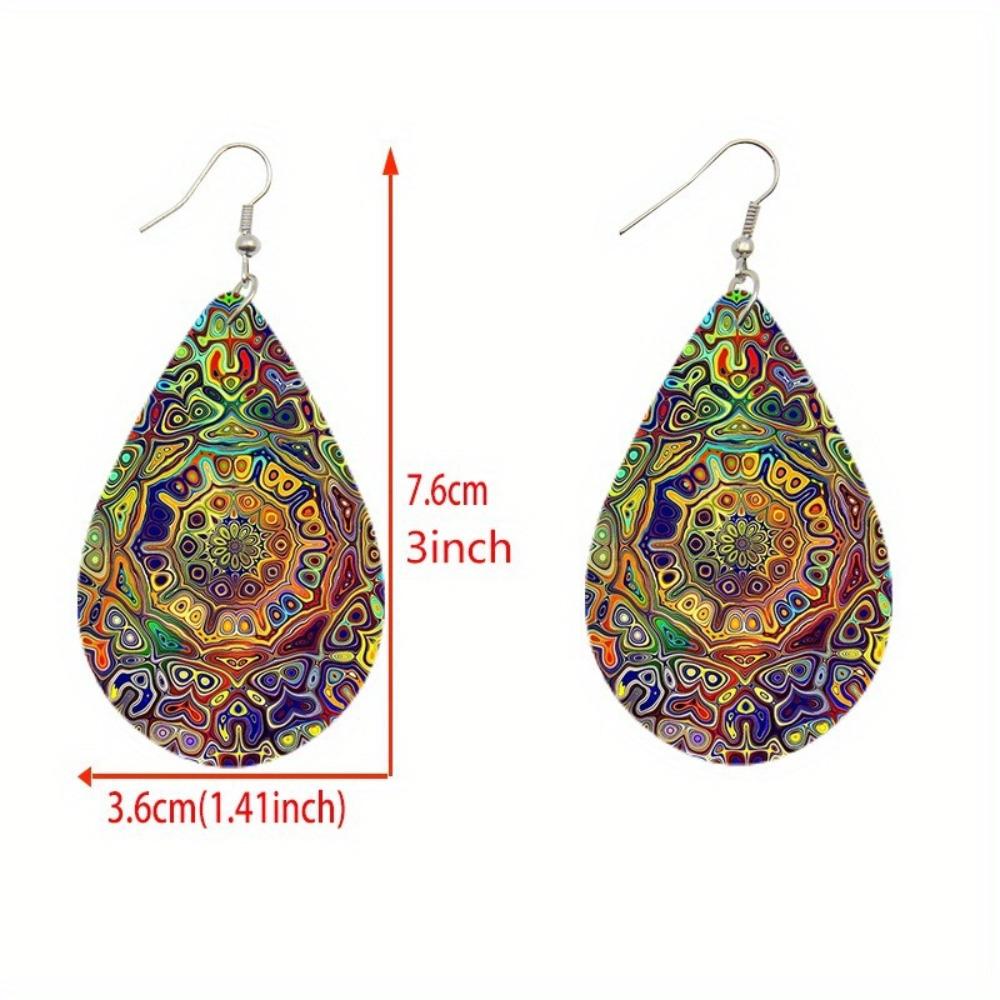 Bohemian Ethnic Style Wooden Water Drop Earrings Art and Culture Print Minimalist Dangle Earrings Fashion Jewelry Gift for Women