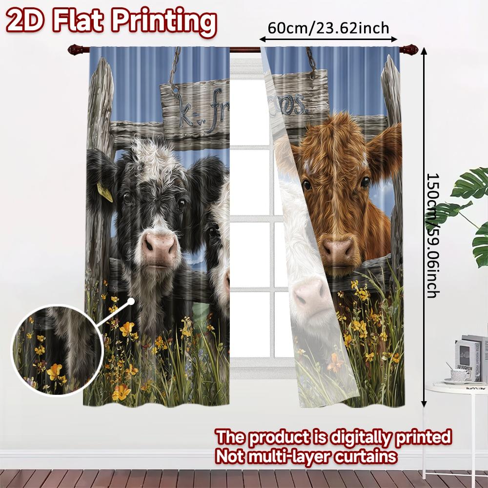 2 Stück, 2D-FLACHDRUCK Vorhänge (Ohne Stange) Neugierige Kühe Halloween Festival Beliebte Vorhänge&Draperien Garnvorhänge Raumdeko