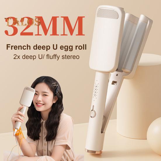 32MM V Shape Curling Iron Ceramic Big French Waves Hair Crimper Styling Tool Anti-Scald Deep Waver Curling Wand for Short And Long Hair
