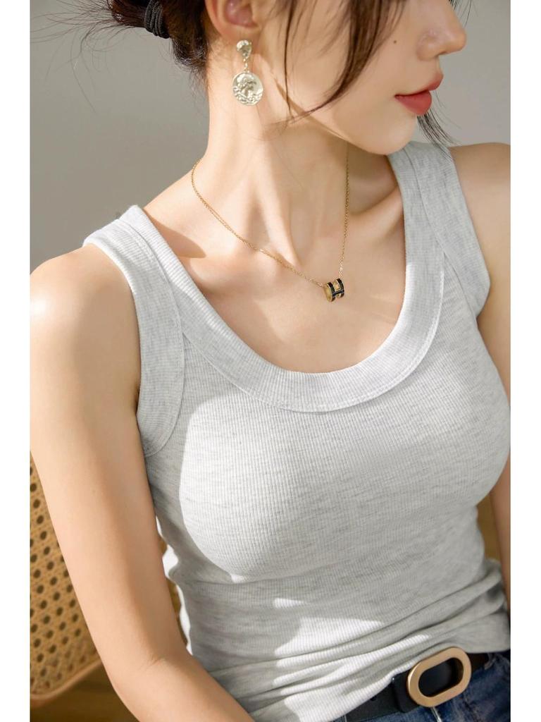 High-Quality, Elastic Ribbed Cotton Concealing Tank Top for Women - Anti-Exposure & Side Fat Concealing Design