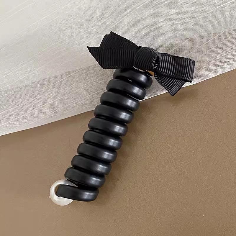 Bowknot Braided Telephone Wire Hair Bands,Spiral Hair Ties Phone Cord With Pearl,Waterproof High Elastic Rubber Hair Band