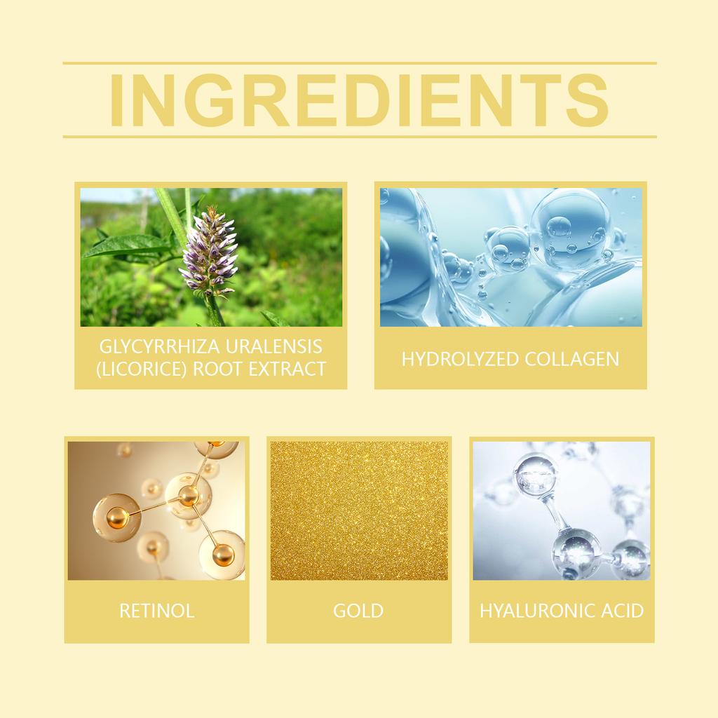 Augenklappen aus 24 Karat Gold, lindern feine Linien und Tränensäcke, entfernen Schwellungen und dunkle Augenringe, spenden Feuchtigkeit und nähren die Retinol-Kollagen-Lifting-Maske