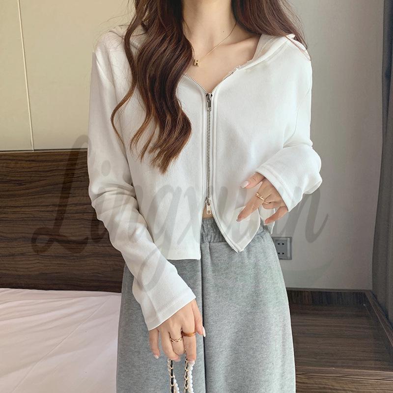 

Women s Loose Drawstring Hooded Long-Sleeve Short Sweatshirt - Early Autumn 2026, Trendy Regular Shoulder Top S белый