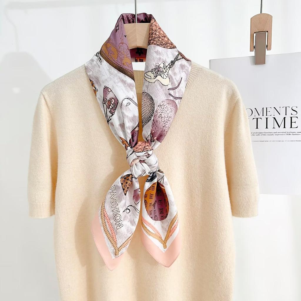 New printed twill square scarves: versatile scarves for travel and the workplace, including professional neckerchiefs
