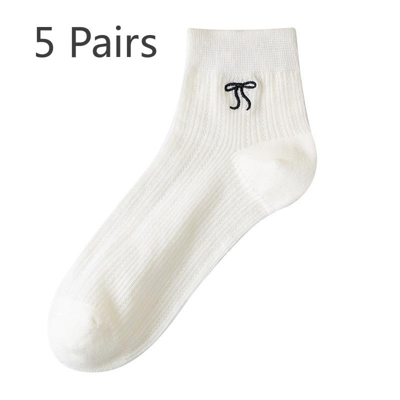 

5 Pairs Grey Socks Women s Summer Thin Solid Colour Cotton Socks Short Bow Boneless Socks Ballet Wind Hollow Mesh Boat Socks 5 Pairs слоновая кость