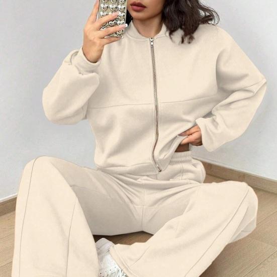 Women's 2 Piece Outfits Fall Casual Zip Up Tracksuit Long Sleeve Sweatshirt And Wide Leg Sweatpant Lounge Set