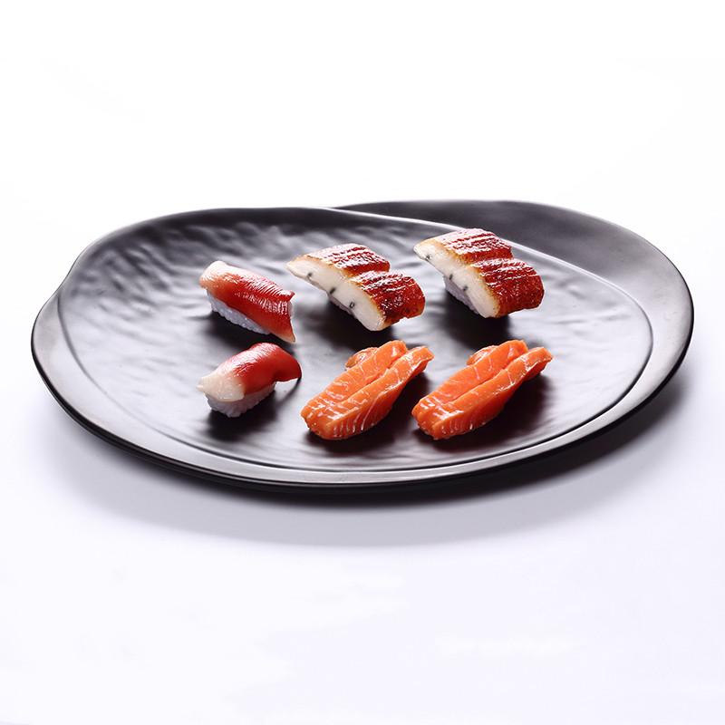 Black Frosted Oval Plastic Dinner Plate Melamine Tableware Picnic Barbecue Plate Snack Plate Sushi Plate Creative Tableware