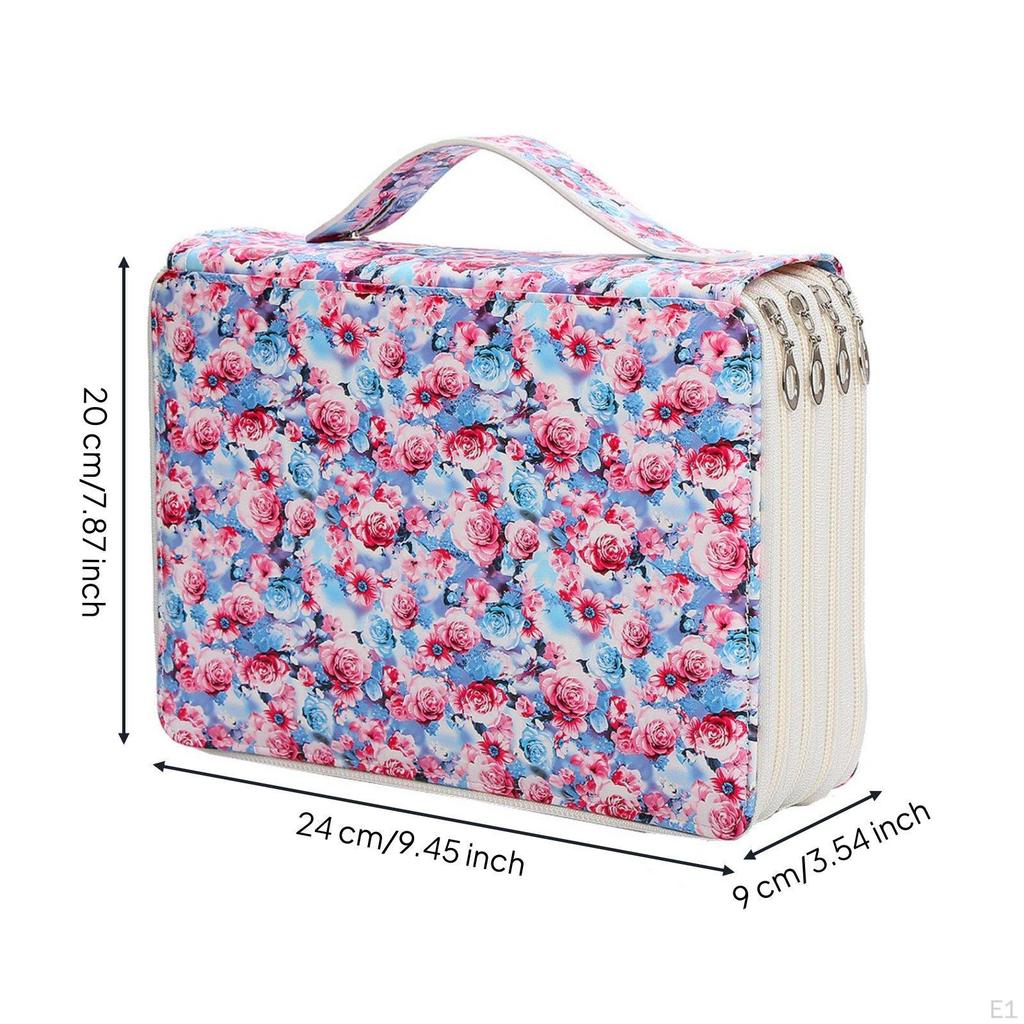 200 Slot Pencil Case Floral Print Multi Layer Zipper Bag Individual Elastic Slots Large
