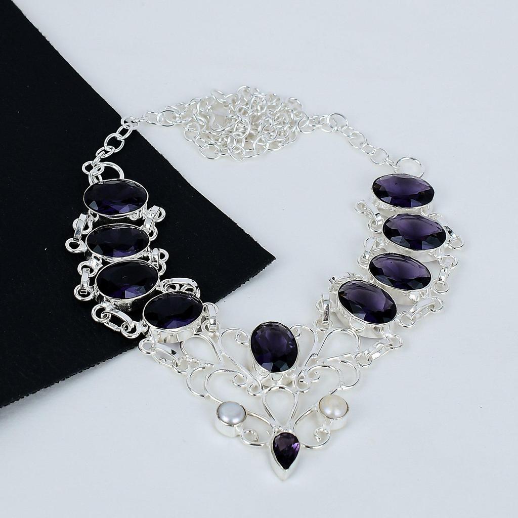 Amethyst, Mother Pearl Jewelry Necklace, 925 Sterling Silver Necklace, Handmade Jewelry Necklace, Amethyst Necklace For Mom, Wedding Jewelry