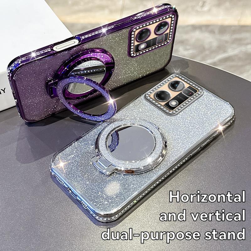For OPPO Reno 12 12F 13F Luxury Magnetic Plating Stand Shockproof Glitter Phone Case For OPPO Reno 12 Bling Cover Reno 13F Cases