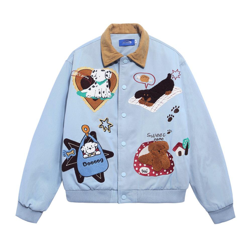 Men s American Style Flocked Embroidery Velvet Jacket - Winter Color Block Lapel Outerwear Medium