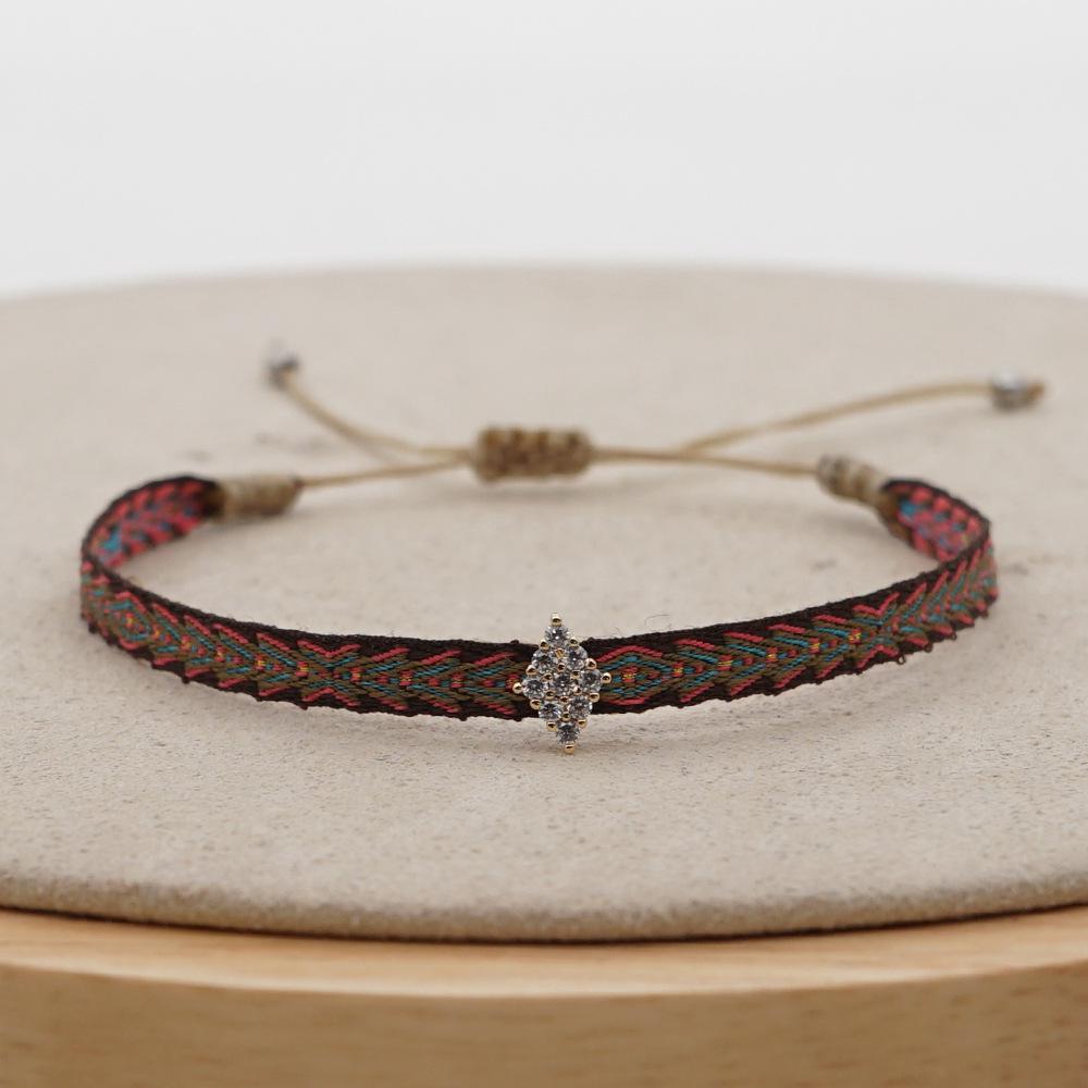 Retro Pattern Bohemian Spanish Court Hand-Woven Bracelet with Micro-Inlay