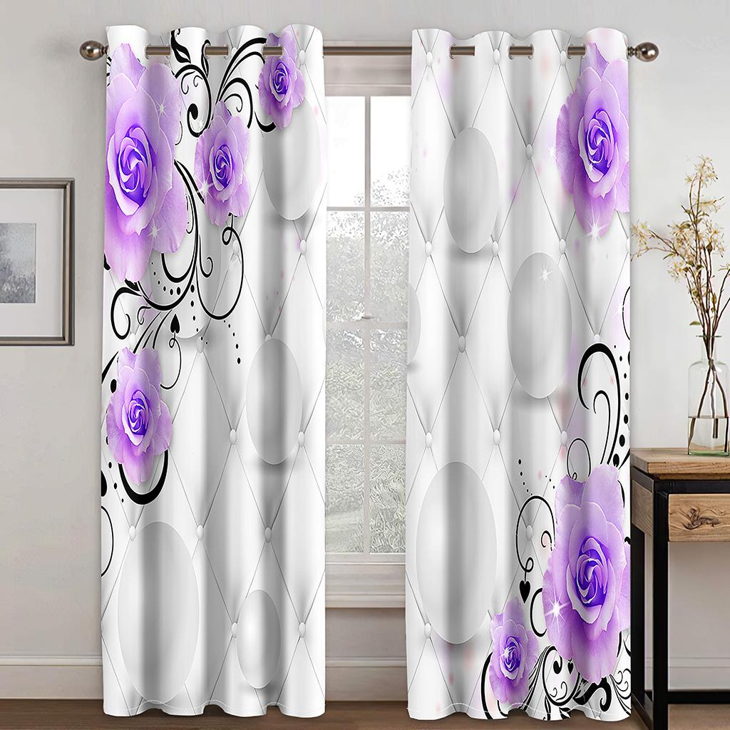 Tree Silhouette Abstract Circle FlowerWindow Curtains Blinds For Living Room Bedroom Bathroom Kicthen Office Door Home Decor2Pcs