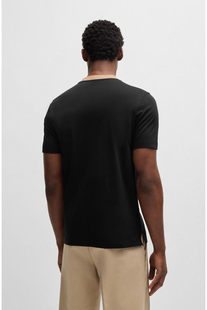 BOSS Medium Mercerized Cotton Slim Fit with Striped Black Men's T-Shirt Neck,