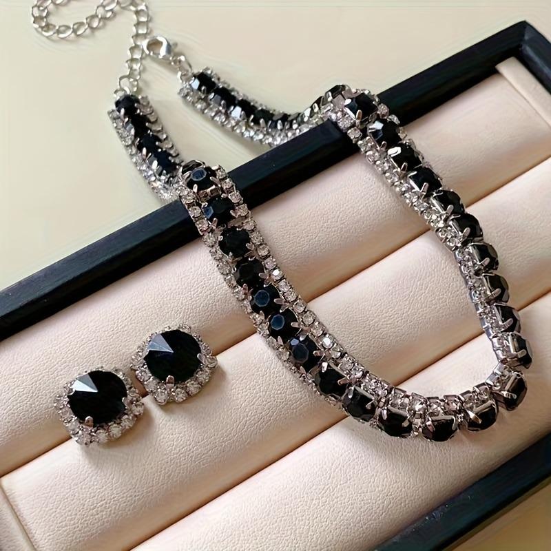 3 Pieces/set of Luxurious Sparkling Zircon Square Necklace Earrings, Women s Retro Trendy Holiday Accessories Zircon