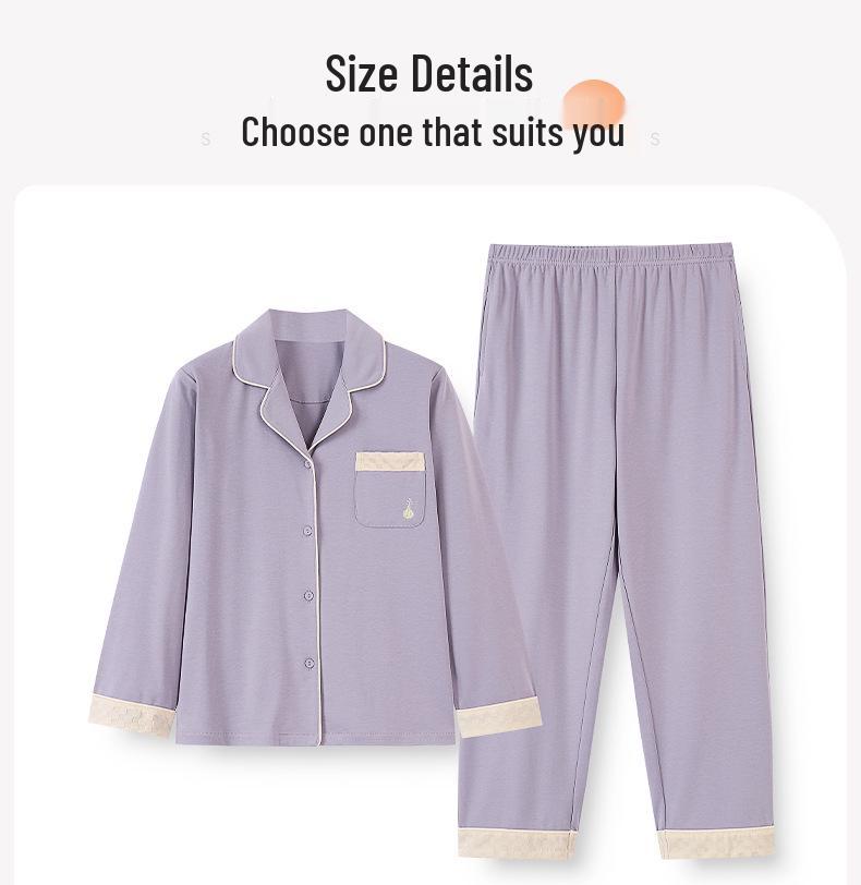Women's Plus Size Cotton Pajamas - Warm Long Sleeve Lapel Cardigan for Autumn/Winter