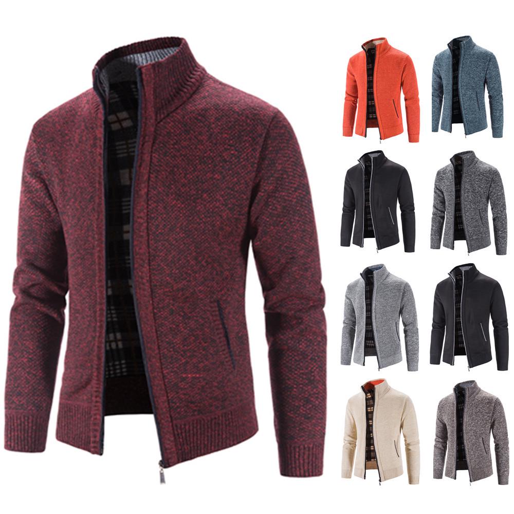 2024 Men's Autumn/Winter Stand-Up Collar Fleece-Lined Cardigan Sweater