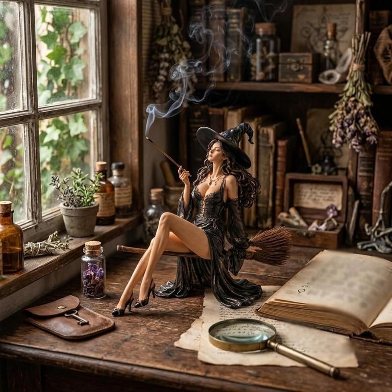 Gothic Witch Broom Incense Holder Halloween Decorative Ornament