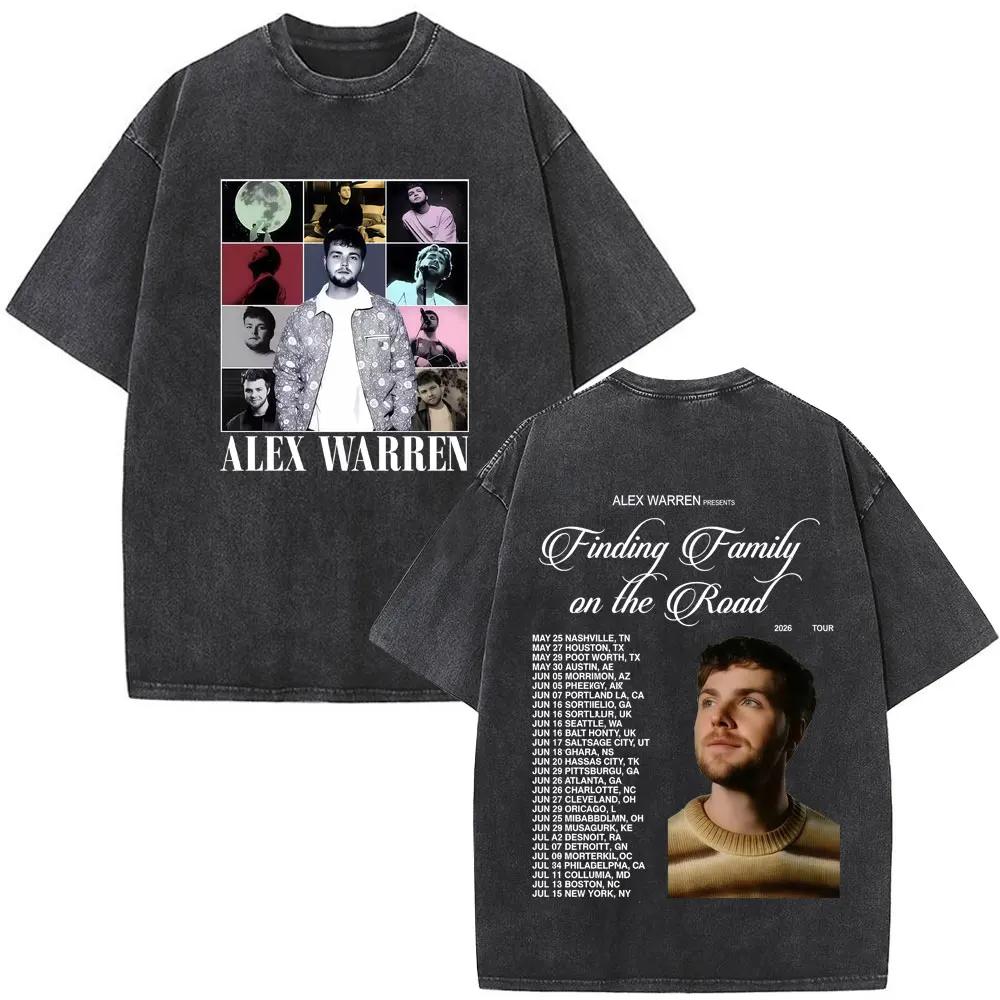 Singer Alex Warren 2026 Tour Print Vintage Washed Tees Men Women Fashion Hip-hop T-shirt Cotton Loose Casual Oversized T-shirts