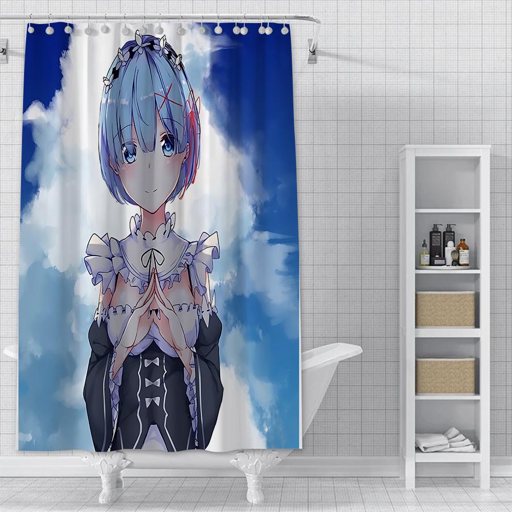 Shower Curtain Waterproof Polyester Fabric Paint Colorful Bath Curtains Re Zero Anime RGB Pc Gamer Home Bathroom Decor With Hook
