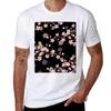 White And Pink Japanese Cherry Blossom Floral Seamless Repetition Pattern On Black TShirt