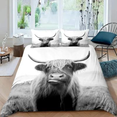 Kuh Sonnenblume Stier Rind Smoky Mountain Western Bequem Bettbezug Kissenbezug Bettwäscheset Kinder Schlafzimmer Dekoration