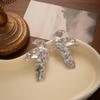 Exaggerated Metal Leaf Texture Earrings: Irregular Pleated High-End Fashion Studs for Women