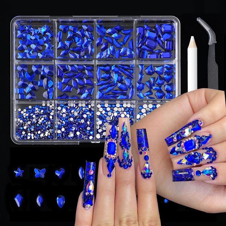 12-Grid Boxed Rhinestone Nail Art Flat Bottom Special-Shaped Diamond Nail Rhinestone Nail Art Jewelry Set