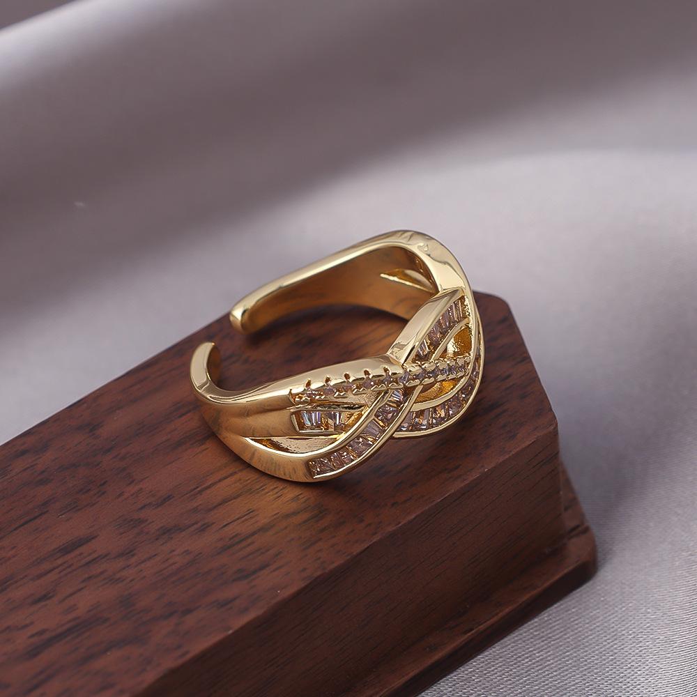 Women's Shiny Zircon Cross Adjustable Ring - Non-fading Style