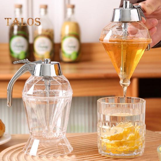 Dispenser per miele da cucina da 180 ml con coperchio in acciaio inossidabile, senza gocciolamento, in vetro, a forma di diamante, dispenser per sciroppo a tenuta stagna, bottiglia di olio d'oliva, salsa, aceto