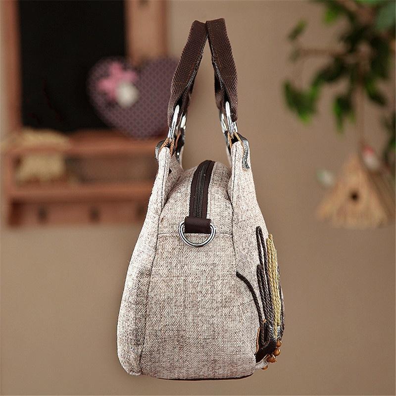 Boho Style Handmade Beaded Flax Crossbody Bag for Girls Women Vintage Weave Female Handbag Messenge