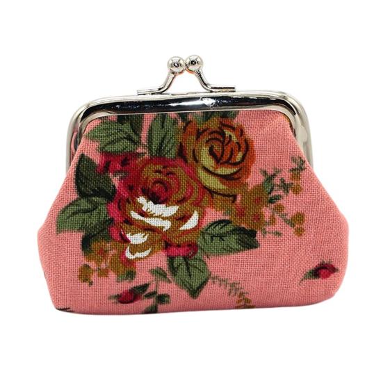 Blumen Canvas Kleine Münzbörse für Damen, Vintage Kiss-lock Kleingeldbörse, Mini Geldbörse für Kreditkarte, Lippenstift