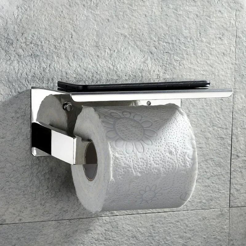 Stainless Steel Bathroom Paper Holder Toilet Roll Holder No Drilling Wall Mount WC Paper Phone Holders Home Paper Towel Holder