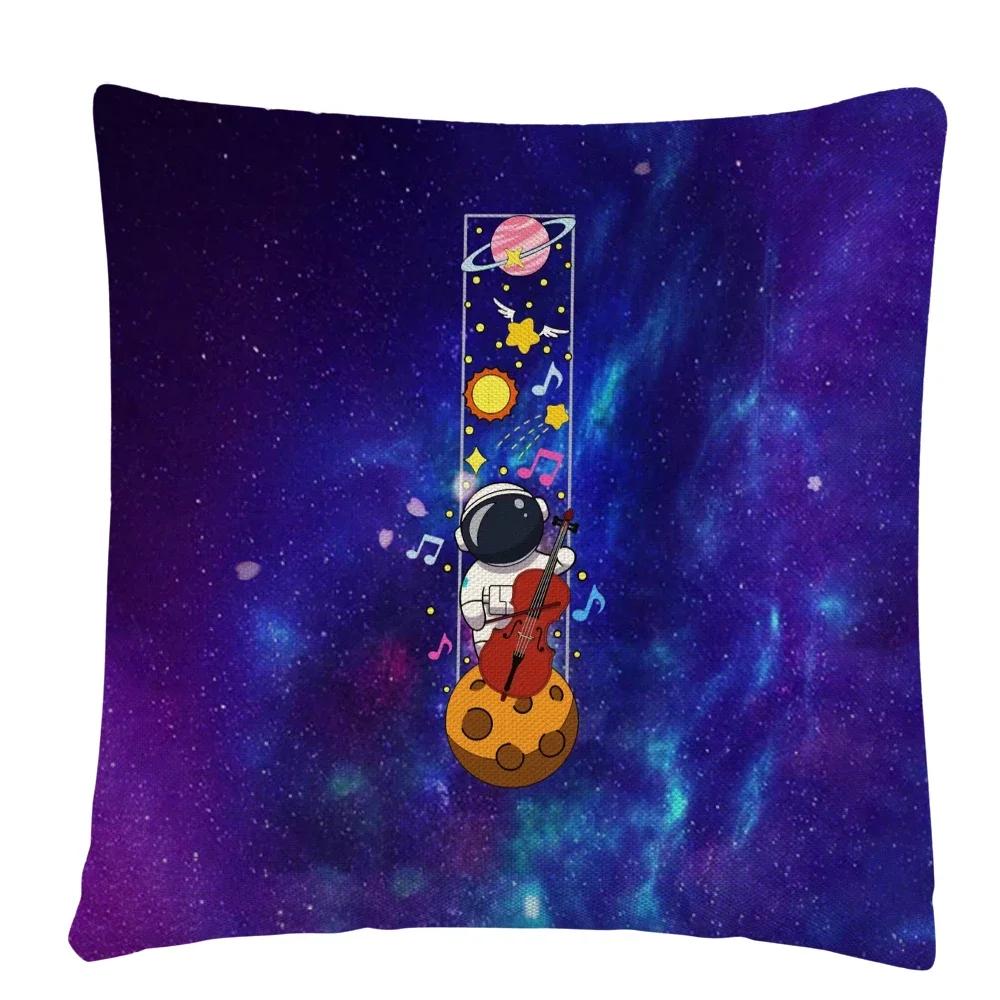 Astronaut Letter Cartoon Pattern Cushion Cover Pillowcase Home Sofa Car Decorative