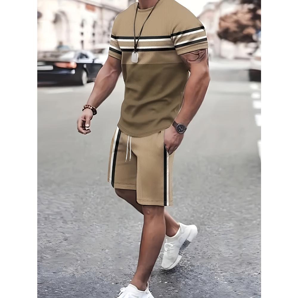 Herren Kurzarm-Shorts-Set Lässiger Mode-Sportanzug Einfache Bequeme Unisex Sportbekleidung