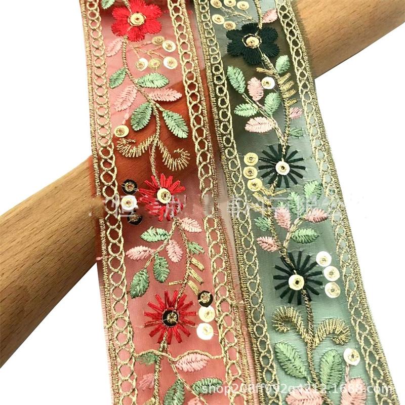1 Yards Lace Trim Ribbon Ethnic Clothing Embroidery Sequin Fabric Webbing Accessories