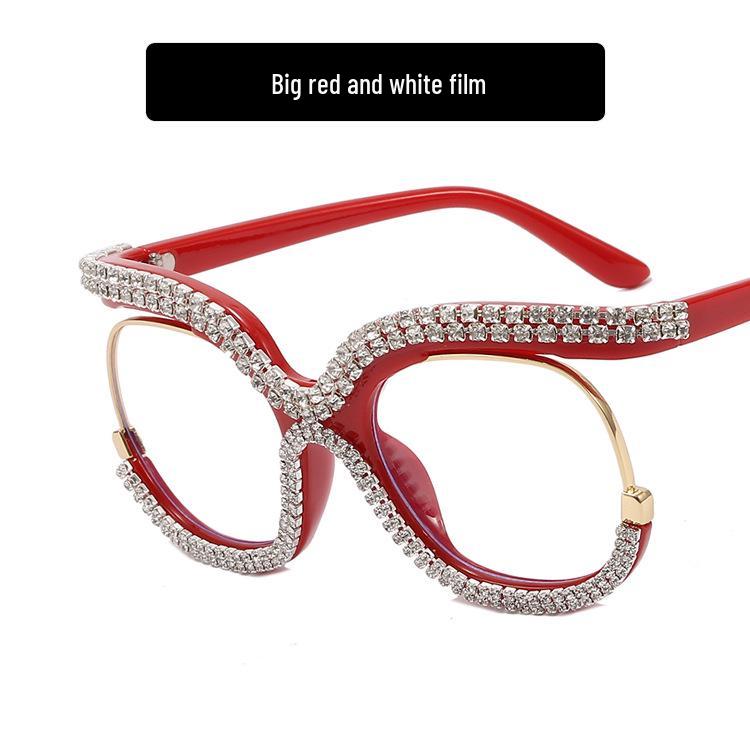 2022 Trendy Rhinestone Owl Large Anti-Blue Light Eyeglass Frame for European & American Styles