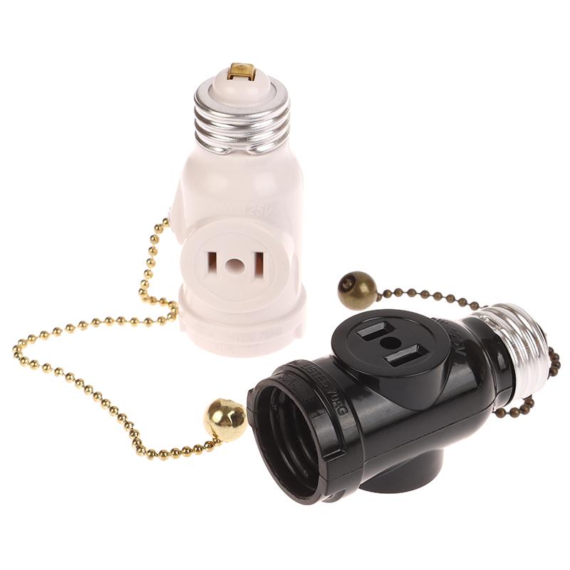 White Black Bakelite L5-15R Us To E26 Light Bulb Socket With 15Cm Pull Chain Switch America Lamp Holder Conversion Base
